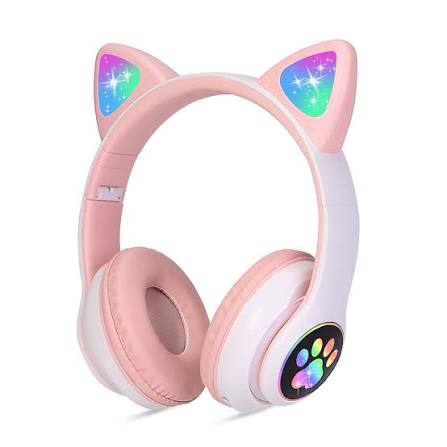 Cat Ear Wireless Bluetooth Headphones for Girls with LED Light and Microphone