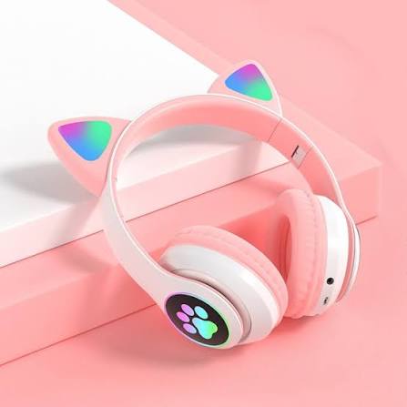 Cat Ear Wireless Bluetooth Headphones for Girls with LED Light and Microphone